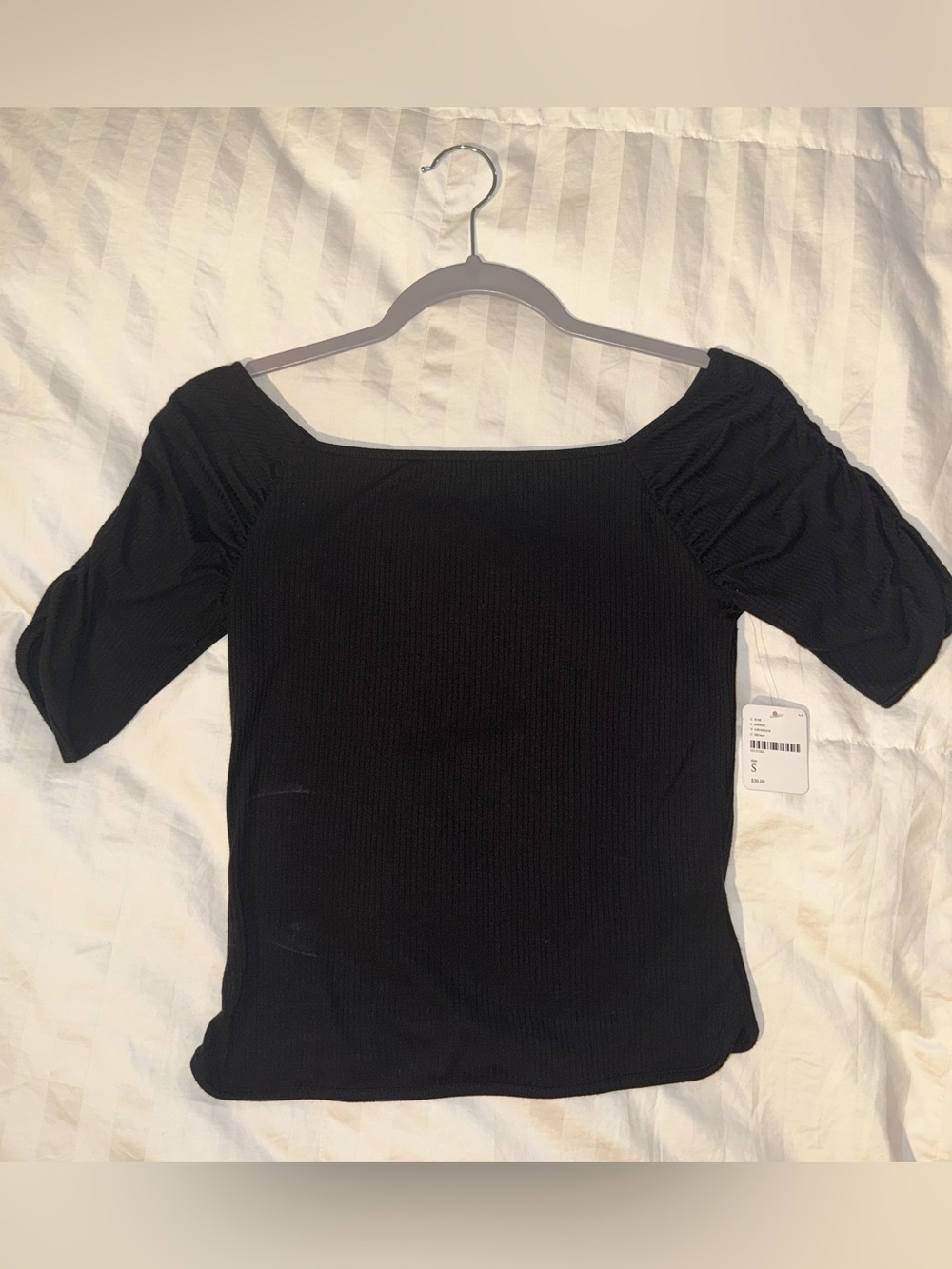 Intimately by Free People Ribbed Square Neck Puff Sleeve Short-Sleeve Top NWT